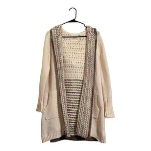 Anthropologie Angel of the North Cream Chunky Knit Hooded Cardigan Multi Color M